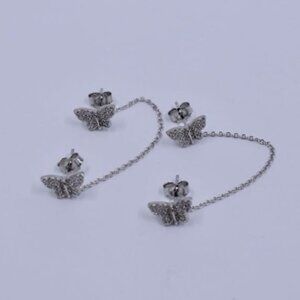 925 Silver Brighter Days Double Ear-Piercing Butterfly Chain-linked Stud Earring